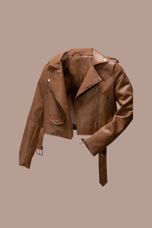 Brown Solid Leather Jacket